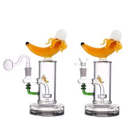 Cheapest Heady Glass Bong Banana Shape Hookahs Oil Dab Rigs Matrix Showerhead Perc Water Pipes 14mm Female Joint Unique Bongs with Male Glass Oil Burner Pipe