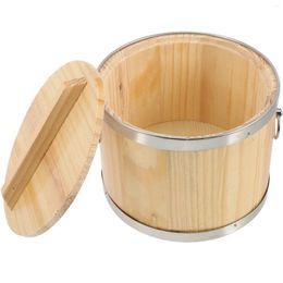 Bowls Sushi Barrel Steaming Bucket Round Shaped Wood Rice Stainless Steel Storage Containers