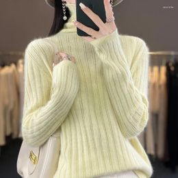 Women's Sweaters 23Autumn/Winter Mink Fleece High Neck Sweater Hollow Out Fashion Stripes Solid Color Luxury Fabric Top Pullover