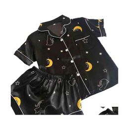 Home Clothing Qweek Silk Pajamas For Women Pyjama Satin Femme Print Nightgown Set Female Pijama Suit Sleepwear Shorts And Top 210830 Dhbt5