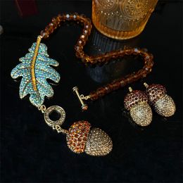Wedding Jewellery Sets FYUAN Vintage Leaf Crystal Necklaces for Women Geometric s Pinecones Pendant Party 231129