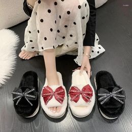 Slippers Wearing Cute Bow Tie On The Outside Of 2023 Korean Version Lazy Person Flat Bottomed Summer Net Red Plush