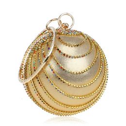 Evening Bags Circular Ring Evening Bags Metal GoldSliver Rhinestone Round Ball Handbags Elegant Luxury Clutch Purse Small Wedding Wallets 231129