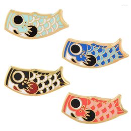 Brooches Cartoon Fish Flag Carp Enamel Pin Black And White Koi Badge Cute Animal Jeans Shirt Bag Collar Lapel Jewelry Gift