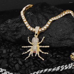 Pendant Necklaces Men Women Hip Hop Spider Necklace With 4mm Tennis Chain Iced Out Bling HipHop Male Charm Jewellery 60cm