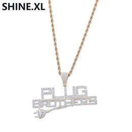 Hip Hop Plug with Letter Pendant Iced Out Full Zircon 14K Gold-Plated Pendant Necklace Men Bling Street Jewelry195E