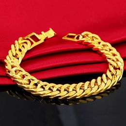 Chain 12MM 24K Pure Gold Color Bracelets for Men Women Chain Bracelet Bangles Wristband African Gold Jewelry 231128