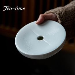 Teaware Antique Celadon Carving Art Pot Bearing Suport Cup Holder Handmade Japanese Dry Brewing Table Household Tea Ceremony Accessories