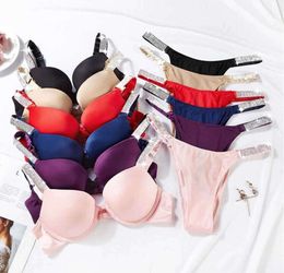 Sexy Letter Rhinestone Underwear Comfort Brief Push Up Bra and Panty 2 Piece Sets for Women Lingerie Bikini Set Motion design Charming