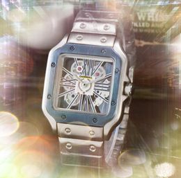 Popular Mens Big Super Hollow Skeleton Dial Watches Stopwatch Premium Stainless Steel Belt Clock Quartz Movement Chronograph Vintage all the crime Wristwatch Gift