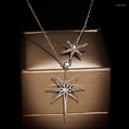 Chains 925 Silver Female Six-pointed Star Pendant European And American Light Luxury Neck Chain Clavicle Necklace