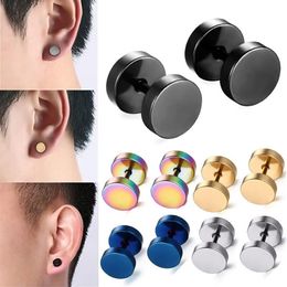 Black Stud Earrings Men Women Faux Gauges Ear Plugs Tunnel Stainless Steel Earrings 1 Pair 8mm257R