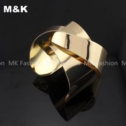 Unique Design Women Jewellery Warp Surface Metal Wide Opened Cuff Bangles Bracelets Gold and Silver Colours BL113238K