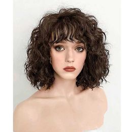 Synthetic Wigs Women's Short Hair with Water Ripple Pattern ffy Brown Synthetic Fibre Headband Air Bangs Synthetic Wig Yiwu
