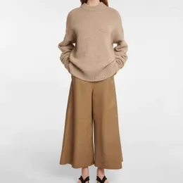 Women's Sweaters Round Neck Thick Needle Dropped Shoulder Loose Wool Cashmere Sweater