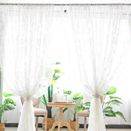 Curtain White Jacquard Lace Window Living Room Bedroom Floral Voile Tulle Sheer Door Curtains Drapes Balcony Screen Home Decor