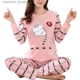 Women's Sleep Lounge Winter Cute Cartoon Cat Print Pyjama Set Women Two-pieces Long Sle Sleepwear Underwear Girls Pyjama Sets L231129