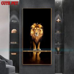 Stitch 5D Diy Diamond Painting set Animal lion Cross Ctitch Kits Diamond Mosaic Embroidery Golden lion Full round drill Decor gift