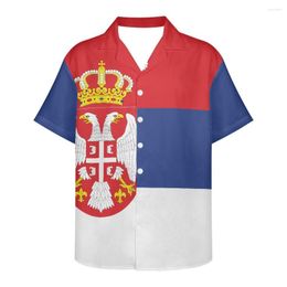 Men's Casual Shirts Serbia Flag Design Pattern Summer Vintage Fashion Short Sleeve Hawaii For Men Camisa Masculina Holiday Party