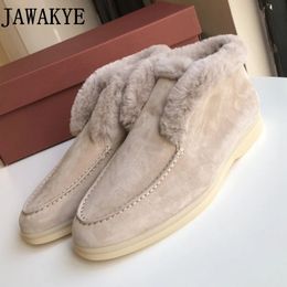 Dress Shoes Luxury Natural Wool Fur Loafers Winter Short Snow Boots Suede Leather High Top Moccssins Ladies Plus Size Loafers Flat Shoes 231128