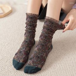 Women Socks Harajuku Retro Japanese Style Lacework Frilly Ruffle Lady Girl Vintage Kawaii Cute Loose Long Calcetines