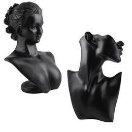 Black Resin Material Elegant Female Mannequin for Fashion Necklace Pendant Bust Jewellery Display Holder Jewellery Store Display 21111308N