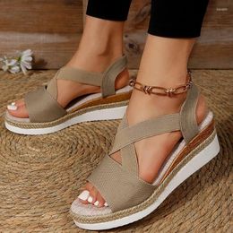 Sandals Summer Platform Wedge Women Plus Size 42 Elastic Strap Gladiator Woman Patchwork Thick Bottom Sandles
