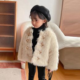 Jackets Kids Girls Faux Fur Coats Autumn Winter Fashion Children Girl's Warm Outerwear Thicken Fleece Casual Outfits