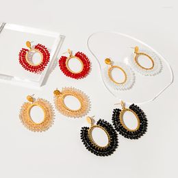 Hoop Earrings Boho Chic Glass Crystal Stainless Steel Trendy Eardrop Women Fashion Summer Bright Color Beach Oval Jewelry Gift