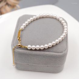Charm Bracelets Minar Textured White Shell Pearl Beaded Bracelet 18K Gold Plated Stainless Steel For Women Casual Accessories