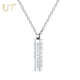 Charms U7 Custom Engraving Bar Cylinder Necklace Stainless Steel Cube Pendant Name Date Personalised Jewellery 231128