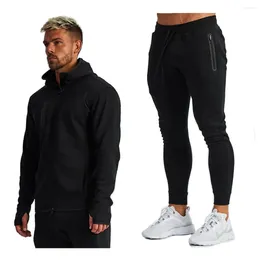 Men's Tracksuits Mens Cotton Training Sets Gym Kits Sportswear Zipper Hoodie Sports Hooded Black Jogging Suits Running Sweatshirt Sweatpants