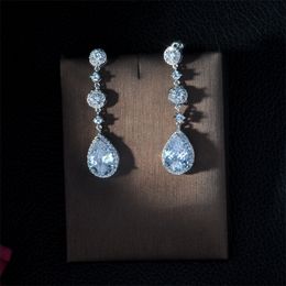 Stud Fashion Luxury Gorgeous Marquise Cluster Flower Shape Cubic Zirconia Long Stud Earrings for Brides Wedding Jewelry E410 231128