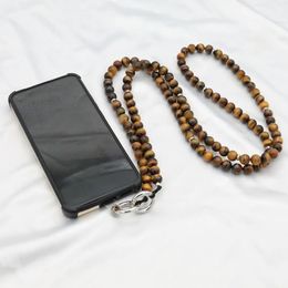 Eyeglasses chains 120CM Vintage Natural Tiger Eye Stone Pendant Mobile Phone Lanyard Neck Rope Long Strap Antilost Chain Accessories 231128