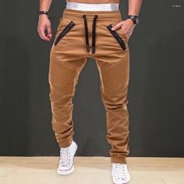 Men's Pants Men Trousers Cotton Solid Colour Casual Elastic Waist Drawstring Design Regular Fit With For Spring