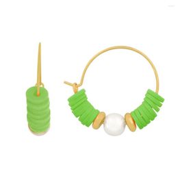 Hoop Earrings Lovely Gold Colour Round Disc With Colourful Polymer Clay White Pearl Strand For Women Girl Statement Summer Jewellery