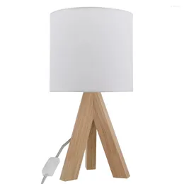 Table Lamps Tripod Oak Lamp With Classic White Fabric Shade 16.75"H