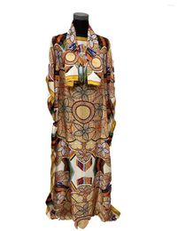 Ethnic Clothing African Dresses For Women 2023 Fashion Traditional Floral Silk BouBou Femme Maxi Dress Muslim Hijba Kaftan Clothes