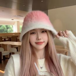 Beret Rabbit Hair Fisherman's Hat Fashion Hat Rabbit Women Autumn and Winter Thickened Warm and Cold proof Woolen Hat Show Face Small Fur Plush Fisherman's Hat