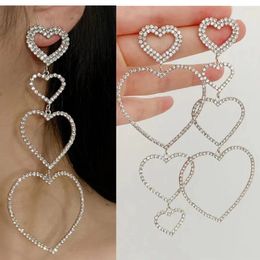 Dangle Earrings Exaggerated Rhinestone Big Hollow Heart Shape For Women Shiny Crystal Statement Long Drop Jewellery Gift