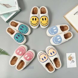 1y4d Home Shoes Smiling Face Korean Version Autumn and Winter Hairy Couple Cotton Slippers Female Lovely Thick Bottom Cartoon Anti Slip