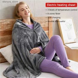 Electric Blanket USB Electric Heating Blanket Heated Warm Shawl 3 Gear Adjust Flannel Throw Blanket Winter Heats Up Quickly Heated Cape Pad Q231130