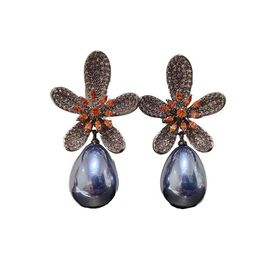 Sparky diamond colorful flower stud earrings for woman girls with drop pendant pearl ins luxury designer S925 silver post240A