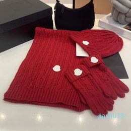 Luxury Knitted Scarf Hat Glove Sets Fashion Brand Fall Winter Thermal Knitt Glove Hats For Men And Women Warm Gloves Hats Scarfs