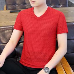 Men's T Shirts 2023 Summer Men's Fashion Solid Mesh Breathable Shirt Male Stretchable V-neck T-shirt Men Ice Silk Short Sleeve Tee Tops