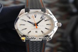 40mm Aqua Terra 150m 22012412102002 Relógio Mens Automático Laranja Mãos Textura Branca Dial Caixa de Aço Pulseira de Borracha Preta Watche1938627