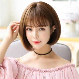 Synthetic Wigs Wig Women's Short Hair Head Cover Short Straight Hair Bobo Head Net Red Wave Head Wig Cover Qi Liu Hai Fake Hair Head Cover