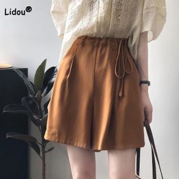 Women's Shorts Summer Simplicity Fashion Short Sleeve 2023 Clothing Lace Up Spliced Loose High Waist Solid Colour Female Pants