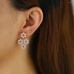 Hoop Earrings Gold Plated Multi Flowers Known Charm Stud Iced Out Pave White Cubic Zirconia Hip Hop Women Daily Gift Jewellery