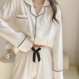 Womens Two Piece Pants long sleeved Trousers cotton Pyjamas Dormir Lounge pure white no print quality bedroom family clothing womens 231128